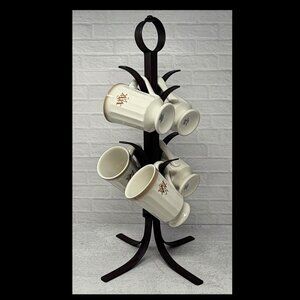 Pottery Barn Vintage Blacksmith Iron Metal Kitchen Coffee Mug Tree Rack Holder